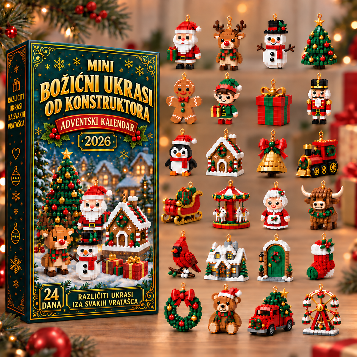 Adventski kalendar s 24 mini božićna ukrasa za slaganje – 5