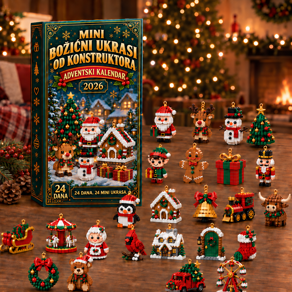 Adventski kalendar s 24 mini božićna ukrasa za slaganje – 9